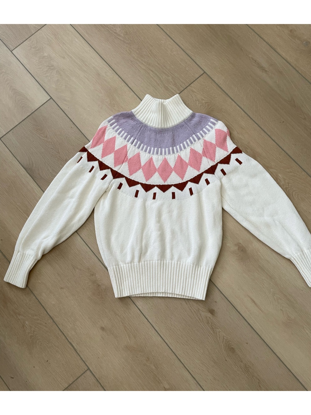 Women’s Cream Free Assembly Knit Sweater with Pink & Lavender Accents